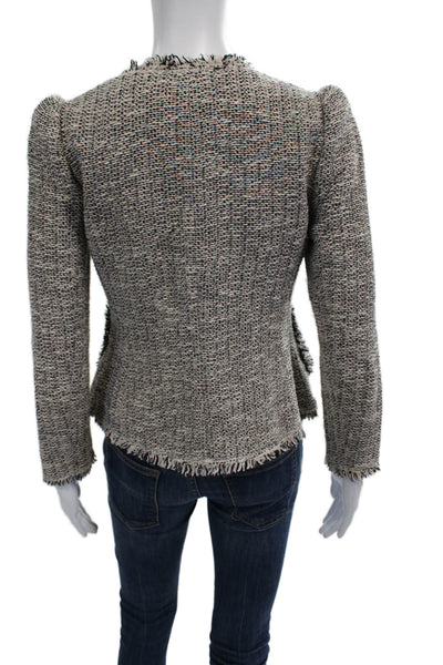 Rebecca Taylor Womens Cotton Tweed Open Front Fray Hem Blazer Multicolor Size 0