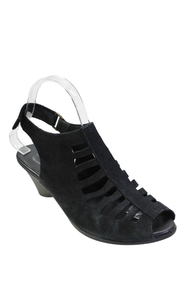 Arche Womens Suede Cutout Detail open Toe Slingback Heels Black Size EUR 38