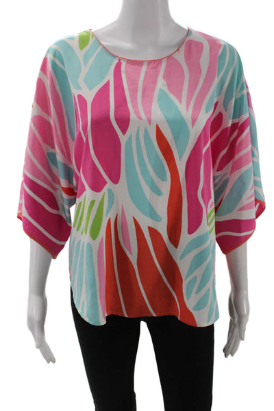 Natori Womens Abstract Print Short Sleeve Pajama Top Multicolor Size M