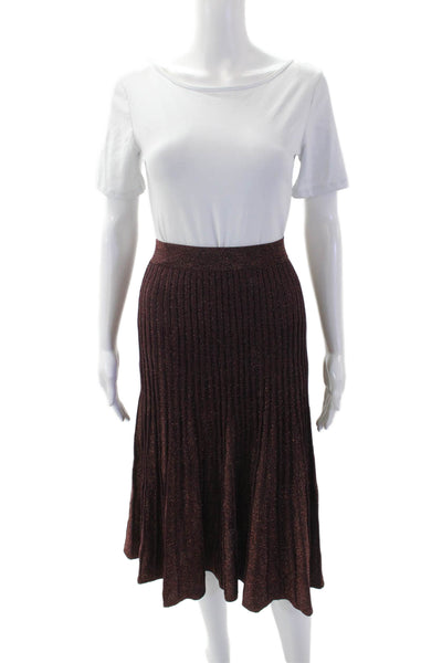 Elie Tahari Womens Pull On A Line Maxi Skirt Burgundy Metallic Size Extra Small