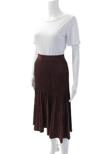 Elie Tahari Womens Pull On A Line Maxi Skirt Burgundy Metallic Size Extra Small