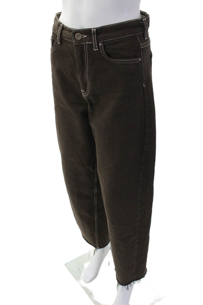 Zara Womens Zipper Fly High Rise Straight Fringe Jeans Brown Denim Size 2
