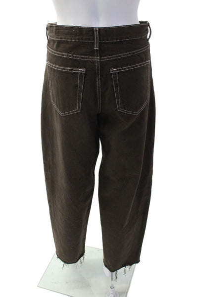 Zara Womens Zipper Fly High Rise Straight Fringe Jeans Brown Denim Size 2