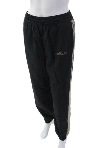 Moussy Womens Elastic Waistband High Rise Lightweight Pants Black Brown Small
