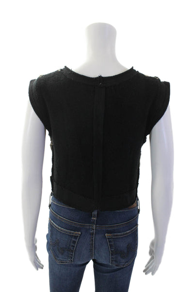 Free People Womens Sleeveless V Neck Knit Argyle Top Black Brown Size Small