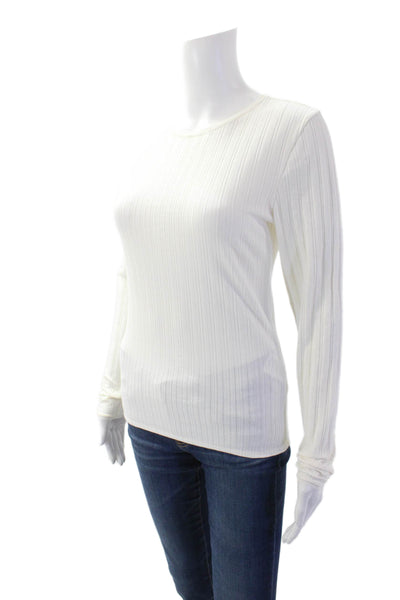 J Crew Womens Long Sleeve Crew Neck Ribbed Shirt White Cotton Size Medium