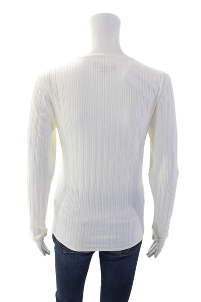 J Crew Womens Long Sleeve Crew Neck Ribbed Shirt White Cotton Size Medium