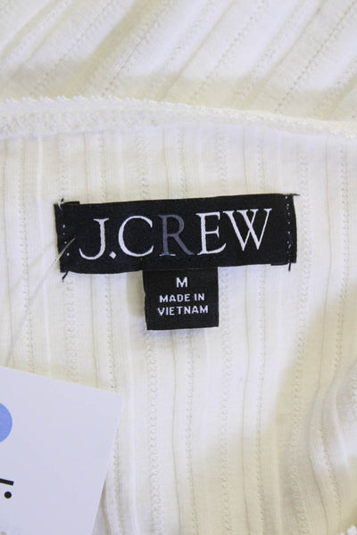 J Crew Womens Long Sleeve Crew Neck Ribbed Shirt White Cotton Size Medium