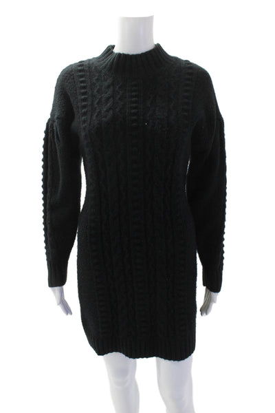 525 Womens Long Sleeve Mock Neck Cable Knit Sweater Dress Black Size Small