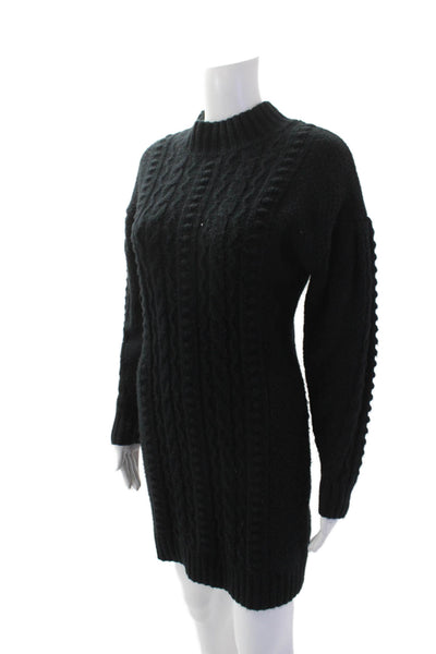 525 Womens Long Sleeve Mock Neck Cable Knit Sweater Dress Black Size Small