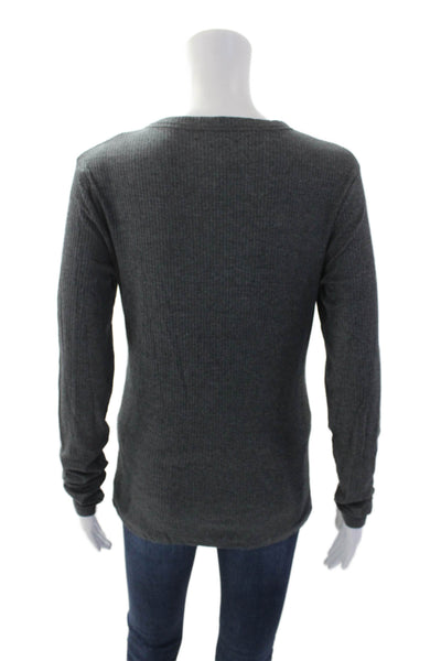 Zara Womens Ribbed Knit Henley Neck Long Sleeve Top Dark Gray Size L