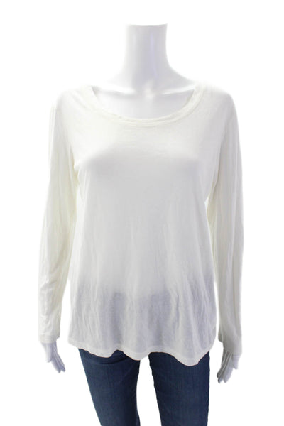 DKNY Womens Cotton Long Sleeve Round Neck Top White Size M