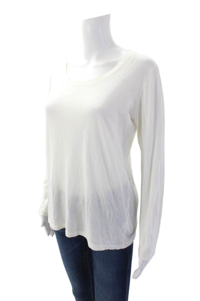 DKNY Womens Cotton Long Sleeve Round Neck Top White Size M
