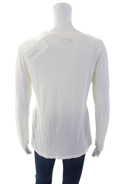 DKNY Womens Cotton Long Sleeve Round Neck Top White Size M