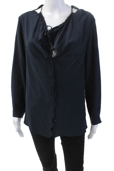 Vanessa Bruno Womens Silk Long Sleeve Button Up Blouse Top Navy Size 34