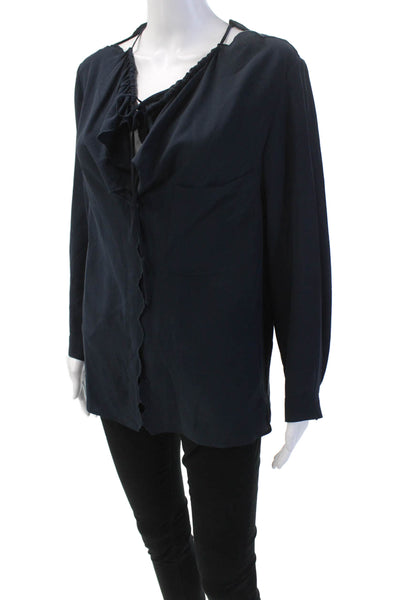 Vanessa Bruno Womens Silk Long Sleeve Button Up Blouse Top Navy Size 34