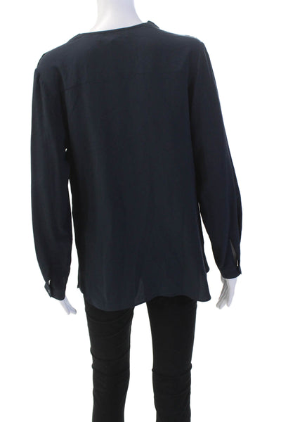 Vanessa Bruno Womens Silk Long Sleeve Button Up Blouse Top Navy Size 34