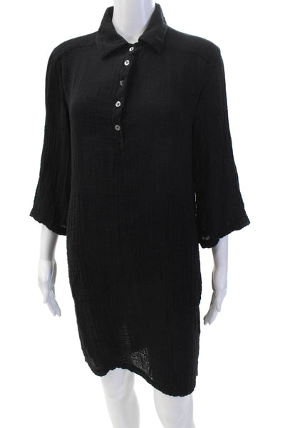 Michael Stars Womens Cotton 3/4 Sleeve Button Up Shirt Dress Black Size XS