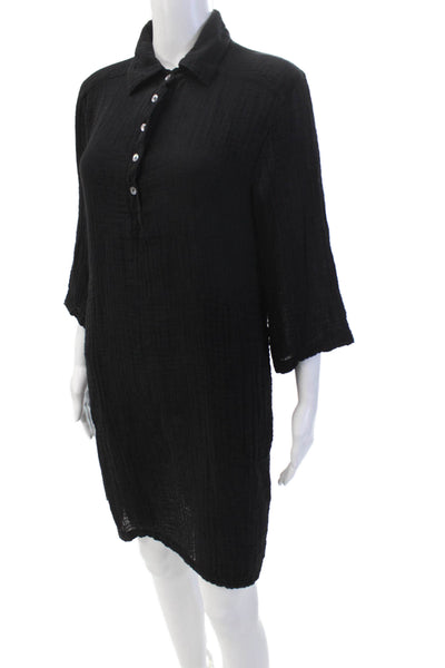 Michael Stars Womens Cotton 3/4 Sleeve Button Up Shirt Dress Black Size XS