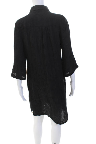 Michael Stars Womens Cotton 3/4 Sleeve Button Up Shirt Dress Black Size XS