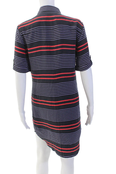 Equipment Femme Womens Silk Striped Short Sleeve Shirt Dress Navy Size S