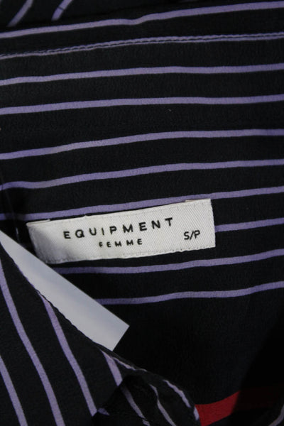 Equipment Femme Womens Silk Striped Short Sleeve Shirt Dress Navy Size S