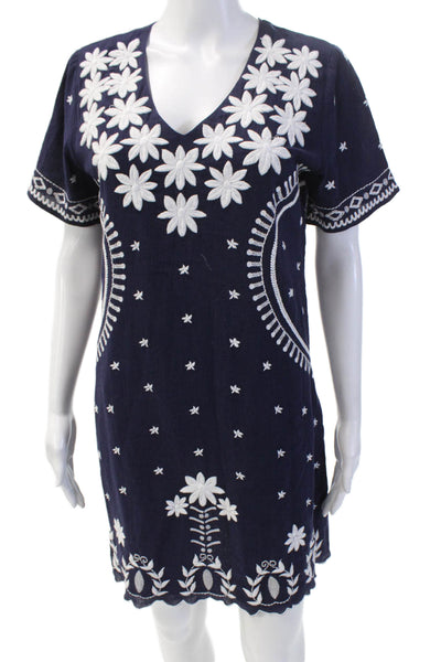Samson Womens Cotton Embroidered Short Sleeve Dress Navy Size M