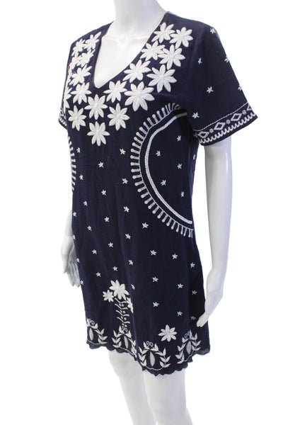 Samson Womens Cotton Embroidered Short Sleeve Dress Navy Size M