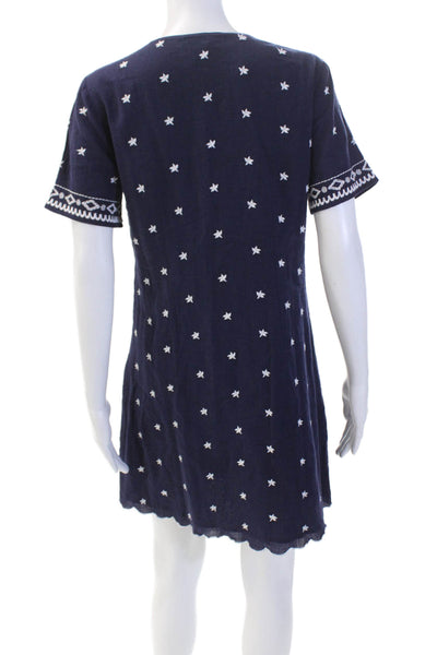 Samson Womens Cotton Embroidered Short Sleeve Dress Navy Size M