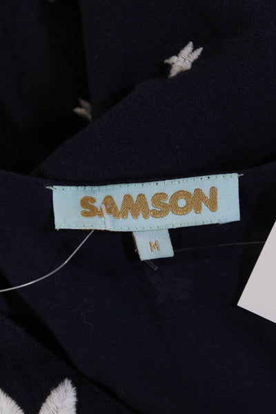 Samson Womens Cotton Embroidered Short Sleeve Dress Navy Size M