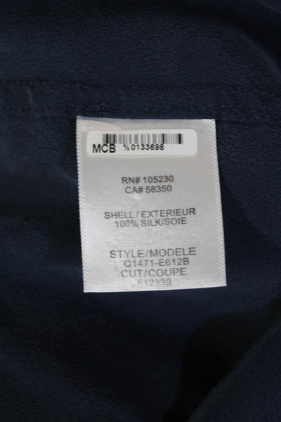 Equipment Femme Womens Silk Striped Short Sleeve Button Up Dress Navy Size S