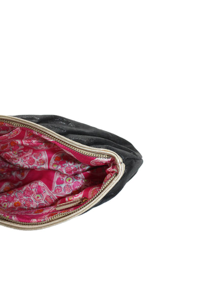 Lily Pulitzer Womens Metallic Zip Up Makeup Pouch Bag Black