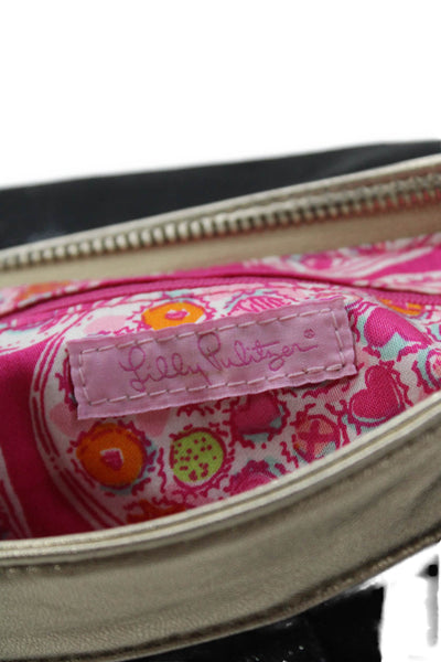 Lily Pulitzer Womens Metallic Zip Up Makeup Pouch Bag Black