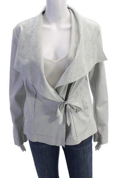 Planet Womens Faux Leather Tie Closure Wrap Jacket Grey Size 0