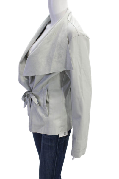 Planet Womens Faux Leather Tie Closure Wrap Jacket Grey Size 0