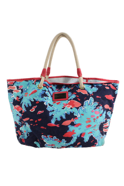 Lilly Pulitzer Womens Abstract Print Tote Shoulder Handbag Multi Colored