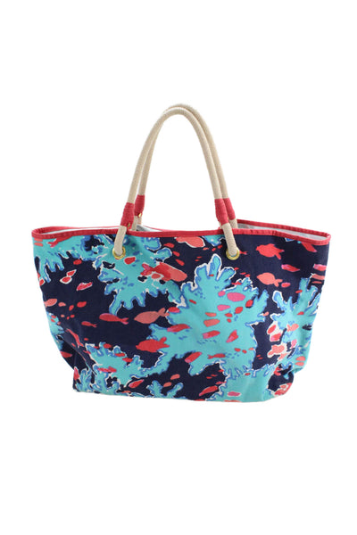 Lilly Pulitzer Womens Abstract Print Tote Shoulder Handbag Multi Colored