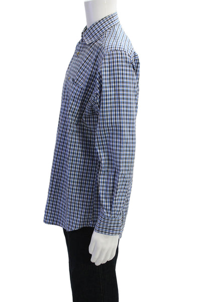 David Donahue Mens Cotton Gingham Long Sleeve Dress Shirt Blue Size M