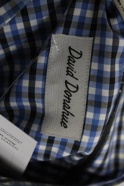 David Donahue Mens Cotton Gingham Long Sleeve Dress Shirt Blue Size M