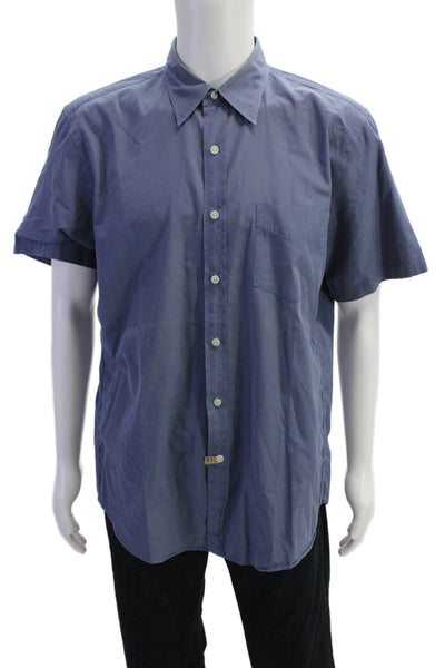 J Crew Mens Cotton Collar Short Sleeve Button Down Shirt Blue Size L