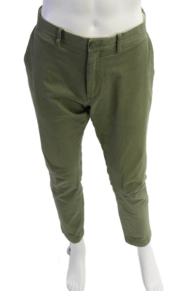 J Crew Mens Cotton Stretch Flat Front Straight Leg Pants Green Size 34x32