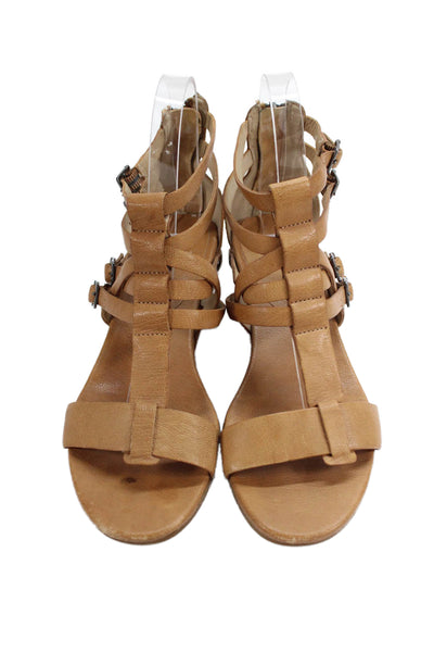 Eileen Fisher Womens Leather Strappy Zip Up Wedge Sandals Brown Size 6
