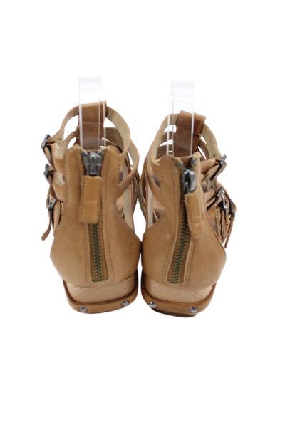 Eileen Fisher Womens Leather Strappy Zip Up Wedge Sandals Brown Size 6
