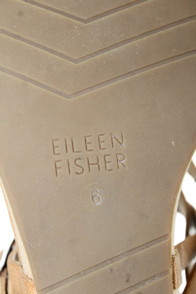 Eileen Fisher Womens Leather Strappy Zip Up Wedge Sandals Brown Size 6