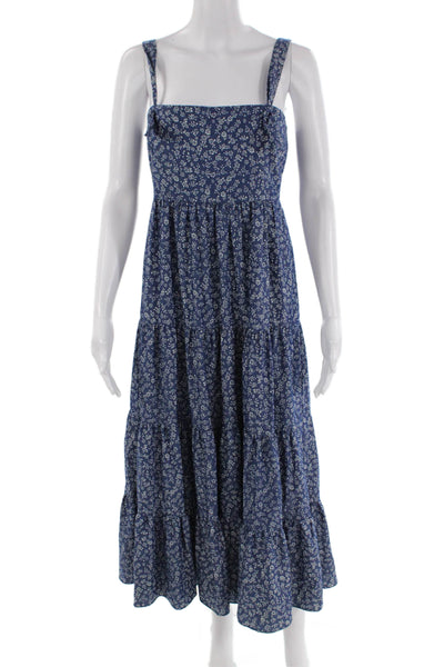 Likely Womens Cotton Floral Print Sleeveless Tiered Maxi Dress Navy Size 0