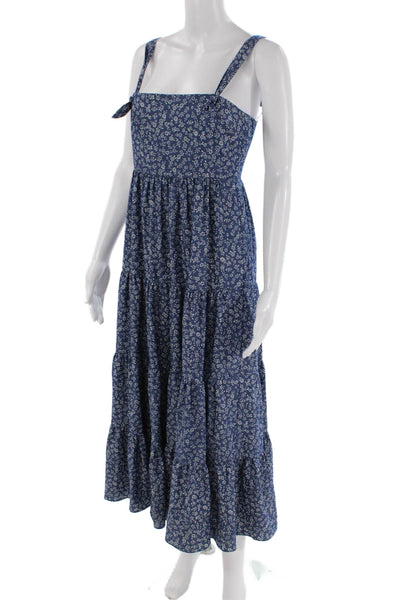 Likely Womens Cotton Floral Print Sleeveless Tiered Maxi Dress Navy Size 0