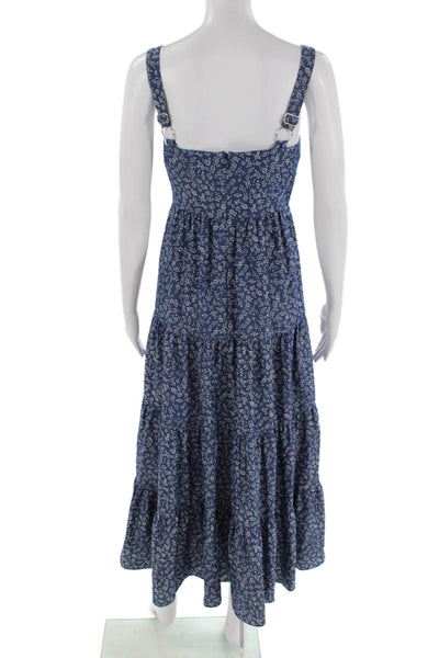 Likely Womens Cotton Floral Print Sleeveless Tiered Maxi Dress Navy Size 0
