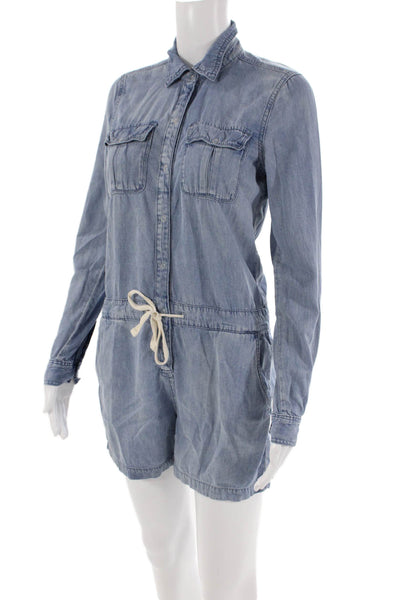 BLANKNYC Womens Denim Look Button Up Long Sleeve Romper Blue Size XS