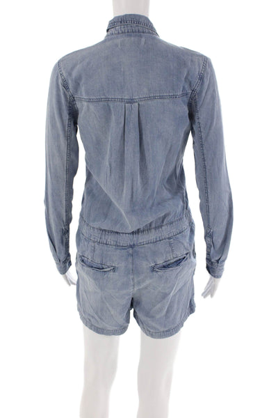 BLANKNYC Womens Denim Look Button Up Long Sleeve Romper Blue Size XS