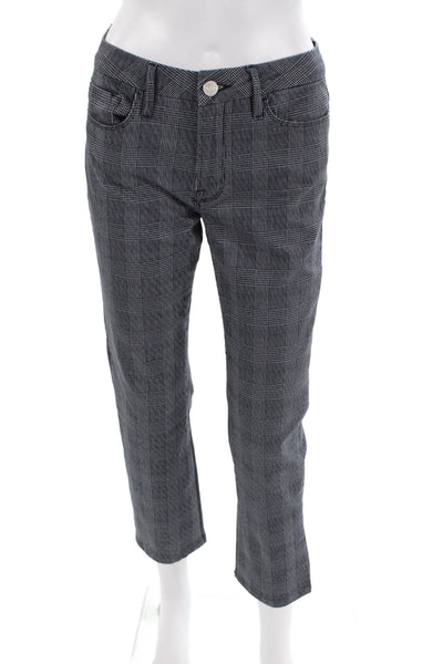 Frame Womens Cotton Plaid Mid-Rise Skinny Pants Black Size 28